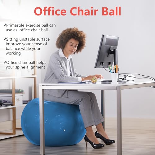 Primasole Exercise Ball for Balance Stability Fitness Workout Yoga Pilates at Home Office & Gym Birthing Ball for Pregnancy, Office Ball Chair