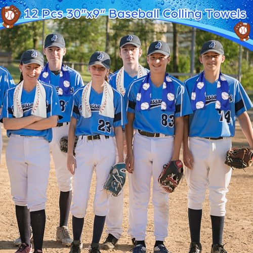 12 Pcs Baseball Cooling Towels 30" x 9" Quick Dry Microfiber Sweat Towels for Workout, Gym, Running, Baseball Teams Sports Fans Party Favors Gifts - style: Baseball