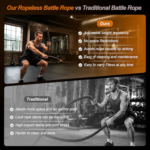 Portable Ropeless Battle Ropes, Cordless Weighted Workout Rope for Home Gym, Adjustable Resistance Training Equipment for HIIT, Cardio, Core & Full-Body Strength Fitness