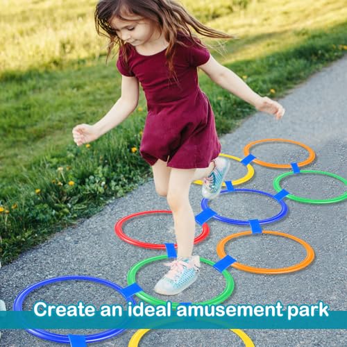 2 Sets of Hopscotch Outdoor Squares 20 Pcs Hopscotch Ring Game with 30 Pcs Connectors Outdoor Indoor Obstacle Course for Kids Playground Agility Training(11 Inch,Hoop) - style: Hoop