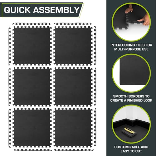 ProsourceFit Weaved Pattern Extra Thick Exercise Puzzle Mat 1-inch, EVA Foam Interlocking Tiles for Protective, Cushioned Flooring for Home and Gym Equipment; Black, 24 SQ FT, 6 Tiles