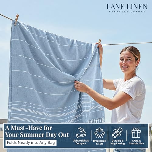 LANE LINEN Beach Blanket Sand Free, Picnic & Cotton Beach Towel - Sky Blue - color: 03: Sky Blue, size: Beach Blanket (82" x 82")
