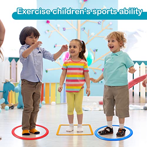2 Sets of Hopscotch Outdoor Squares 20 Pcs Hopscotch Ring Game with 30 Pcs Connectors Outdoor Indoor Obstacle Course for Kids Playground Agility Training(Hoop, Square) - style: Hoop, Square