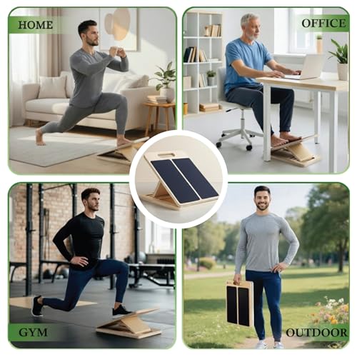 Slant Board for Calf Stretching with Resistance Band, Fitness Ball & Training Poster, 300 lbs Adjustable Wooden Incline Board, Portable Calf Stretcher for Physical Therapy Equipment & Leg Training