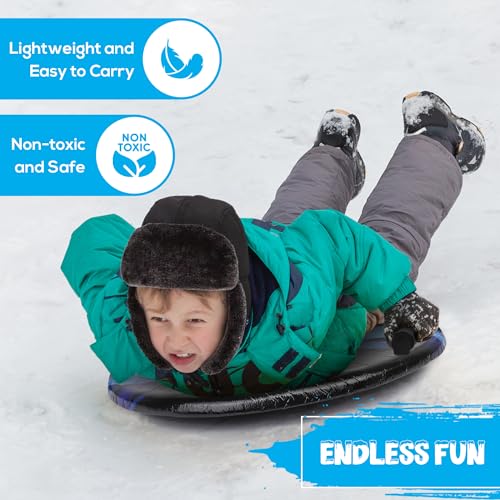 Slippery Racer Downhill Zeus Adults and Kids Foam Saucer Disc 1 Rider Snow Sled Toboggan with Handles, Midnight Hologram