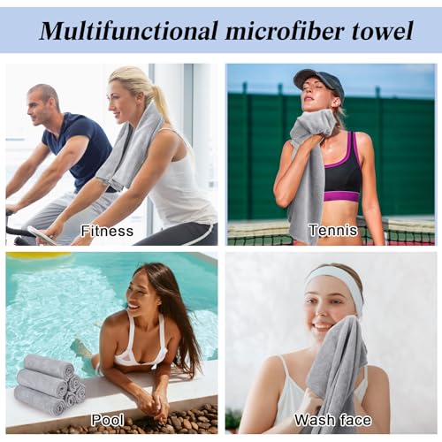 36 Pcs Microfiber Gym Towel 16 x 28 in Bleach Proof Towels Absorbent Soft Sweat Towels Quick Dry Lightweight Towel for Hand Salon Bath Spa Hotel Pool Home Hair Care(Light Grey)