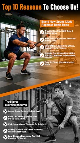 Ropeless Battle Ropes with Weighted Springs, Portable Weighted Home Fitness Training Tool for Low-Impact Exercise, HIIT & Strength Building, Suitable for Men and Women (Orange-Black)