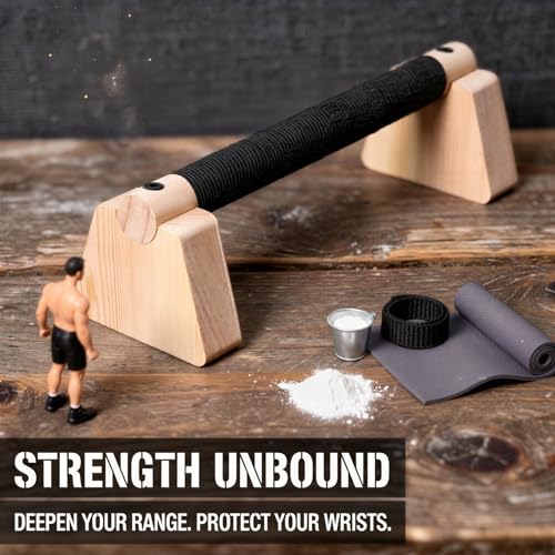 2 Pcs Wooden Push-Up Stands, 9.8 x 1.2 in Solid Wood Home Gym Equipment for Strength Training with Handle, Non-Slip Grip, Triangle Support Base for L-Sit, Dips, Core Workouts, Arm Muscle Enhancement