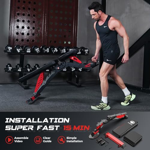 Pooboo Weight Bench, Adjustable Workout Bench for Home, 1500LBS Weight Capacity Heavy Duty Strength Training Bench, Flat/Incline/Decline Positions for Full Body Workout