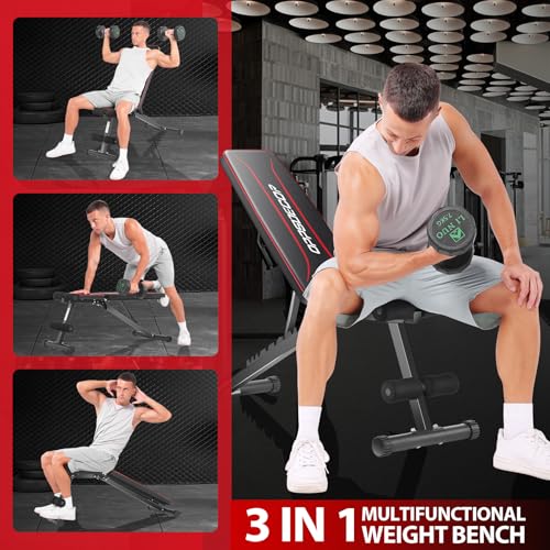 OPPSDECOR Adjustable Basic Weight Bench, Foldable Workout Benches for Home Gym, 8 Backrest Position Exercise Bench for Strength Training, Upgraded Thickened Steel Support Max Capacity 660LBS