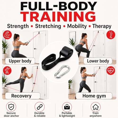 Door Anchor for Resistance Bands, Heavy-Duty Triple Stitching, Neoprene Padding, 2.2" Ball Head with Carabiner, Home Workout and Physical Therapy