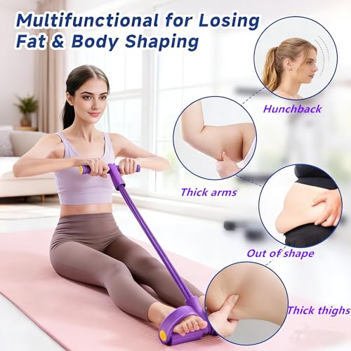 6-Tube Purple Pedal Resistance Band, Portable Home Gym Exercise Equipment for Abdominal, Leg & Arm Training, Yoga Pilates Pull Rope with Foam Handles