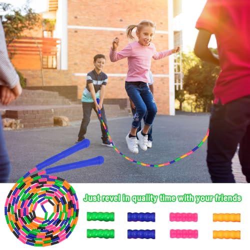 Coolrunner 16 FT Long Jump Rope(1 PACK), Double Dutch Jump Ropes, Soft Beaded Skipping for Kids Adults, Plastic Segmented Long Enough for 4-5 Jumpers - color: Blue