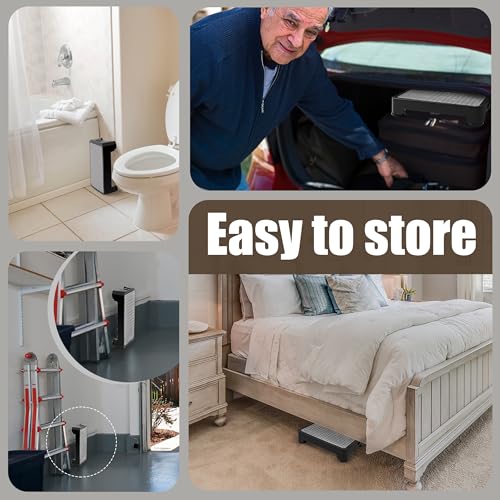 CHIKILLA Adjustable Step Stool for High Beds Cars, 650lb Heavy Duty Bed Step for Elderly, Non-Slip Mobility Platform for Bathtub, Kitchen, SUV, 4 Height Levels 3.4-5.4" Portable Stair Assist, Black