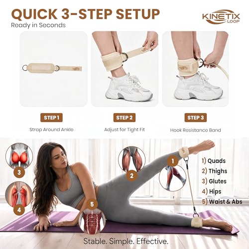 Ankle Resistance Bands with Cuffs – 3-Level Latex Exercise Bands for Glutes, Kickbacks & Hip Training | Neoprene Padded Ankle Cuffs for Women & Men | Home Gym Workout Set with Mesh Bag