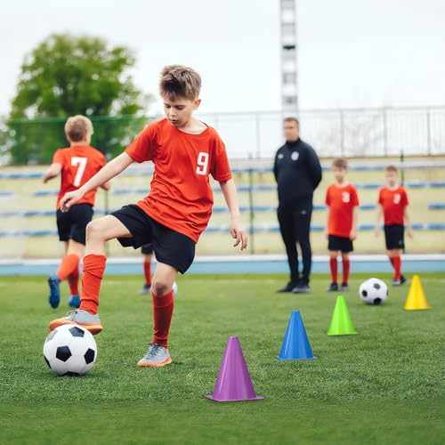 12pcs Cones 7 Inch Soccer Cones and Plastic Traffic Cones, Durable Cones for Sports Training, Ideal for Soccer, Basketball, Football, Skating, and Agility Drills Practice