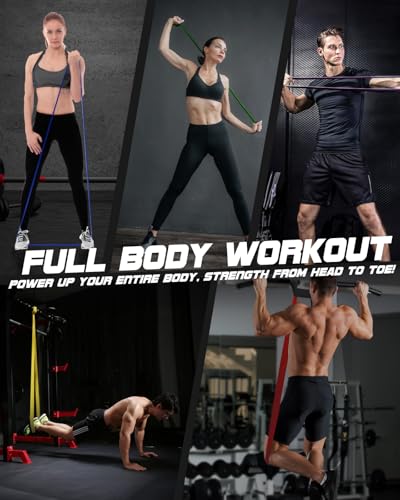 Resistance Bands Set - Pull Up Bands for Men Women, Exercise Bands Resistance with Door Anchor, Training Poster & Pouch for Body Stretching, Pull Up Assist