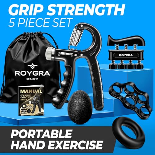 Grip Strength Trainer (5 Pack), Forearm Strengthener, Hand Strengthening Devices, Hand Exercisers for Strength, Finger Strengthener, Wrist Exerciser, Baseball Climbing Calisthenics Basketball