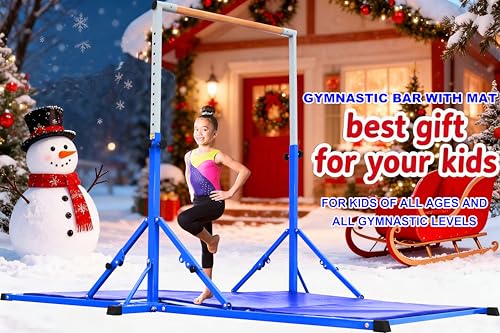 MARFULA Gymnastic Kip Bar for Kids Teens Ages 3-25 of All Gymnastic Levels - color: Blue (Bar with Mat - 8 Ft Base)