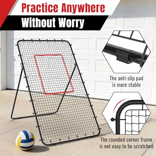 Suteck 7x4ft Volleyball Rebounder Net 2-Net System, 5-Angle Adjustable & Durable Trainer for Spike, Serve, Passing & Solo Practice, Includes Storage Bag for Easy Travel & Portability