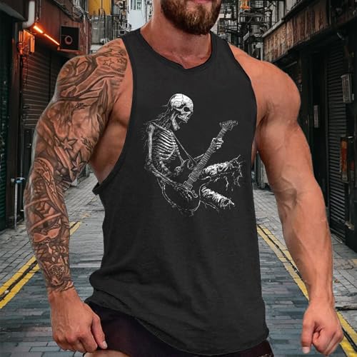 domirica Mens Sleeveless Cotton T-Shirts Novelty Graphic Crewneck Pullover Big and Tall Gym Muscle Outdoor Sleeveless Shirts