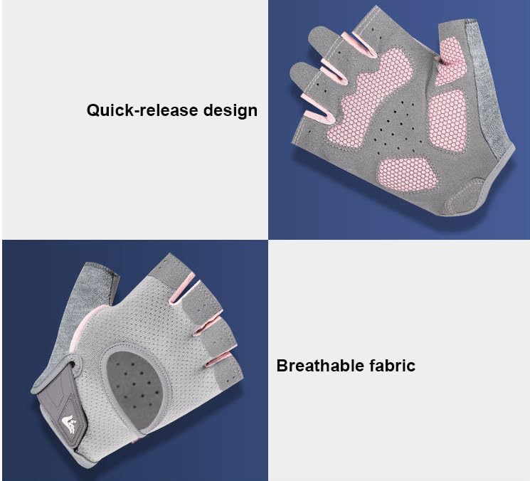 Half-Finger Workout Gloves Unisex - Anti Slip Exercise Gloves Gym Training - color: Gray/Light Pink, size: Large