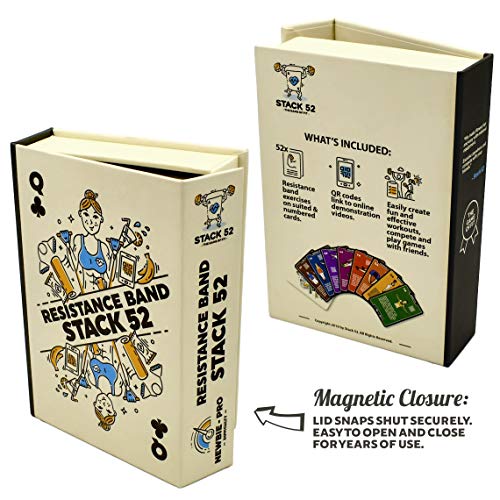 Stack 52 Resistance Band Exercise Cards. Exercise Band Workout Playing Card Game. Video Instructions Included. Home Fitness Training Program for Elastic Rubber Stretch Band Sets. (Updated Deck)
