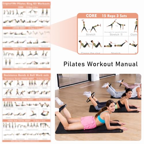 Pilates Ring Kit with Adjustable Ankle Wrist Weights, Resistance Bands, Ball, Pilates Equipment Ball for Home Workout to Tone, Sculpt and Strengthen, Fitness Magic Circle Rings for Yoga Women