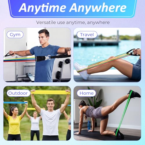 Duraaamo 17 Pcs Resistance Loop Tube Exercise Bands Set for Working Out Handles Door Anchor Ankle Strap Portable Fitness Equipment with Instruction Carry Bag for Home Fitness Yoga Stretching Therapy