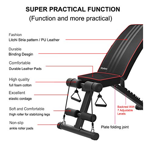 YOLEO 6 in 1 Space Saving Weight Bench Set for Home Gym, Fast Folding & Adjustable Workout Bench, Bench Press Rack/Leg Extension/Preacher Curl/Sit up(1-Step Folding) (Black)