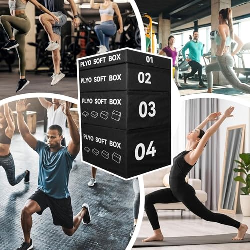 LICOME 4-in-1 Foam Jumping Exercise Box Plyo For Home Gym Non-slip PU Leather Cover For Workouts Training Strength - size: 2
