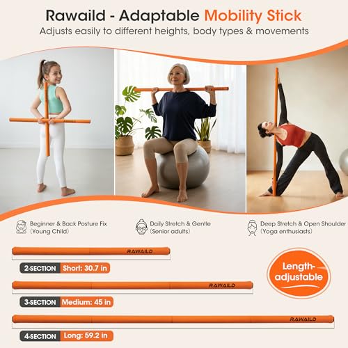 Yoga Stick, Upgraded 5ft Sturdy Steel Mobility Stick with Dumbbell Converter, Adjustable Gear for Stretching, Posture Correction, Weightlifting, Bench Presses, Squats & Home Strength Training