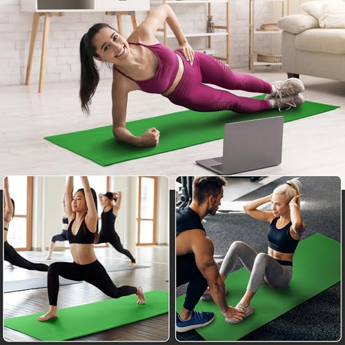 Signature Fitness All Purpose 0.25 Inch Thick High Density No Tear Exercise Yoga Mat with Strap & Lightweight Features for Indoor & Outdoor Use, Green