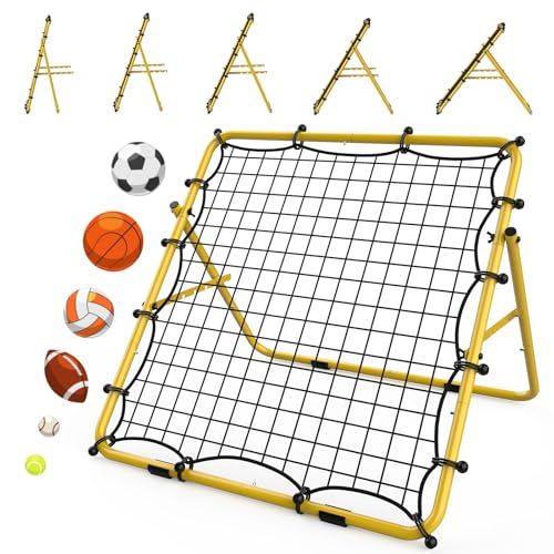 LIANTRAL Baseball Rebounder Net, Adjustable Bounce Back Trainer for Soccer, Volleyball, Softball, Portable Folding Rebounder for Passing & Shooting Practice, Volleyball Rebound Net for Kids, Yellow