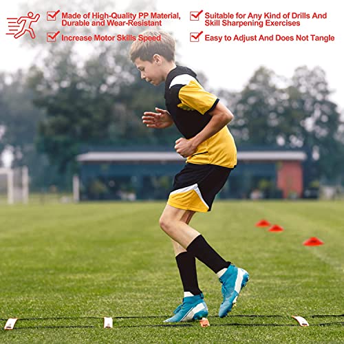 POWER GUIDANCE Agility Ladder (20 Feet) with Cones for Speed Agility Training & Quick Footwork Exercise - Soccer & Football Training Equipment for Adults, Youth & Kids - color: Red