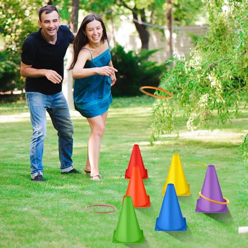 52 Pcs Ring Toss Game Set 12 Plastic Training Cones 40 Toss Rings for Carnival Party Backyard Indoor Outdoor Games