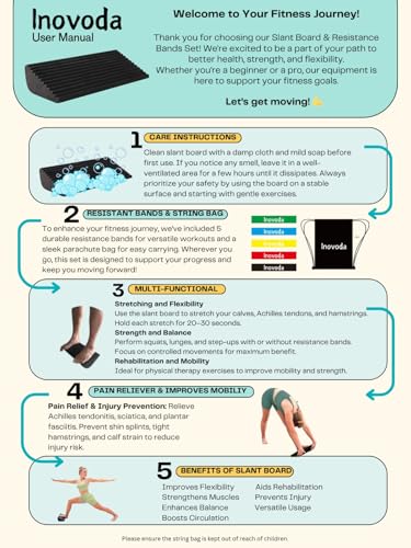 Calf Stretch Board I Slant Board For Calf Stretching & Calf Raise Block for Relief of Plantar Fasciitis, Achilles Tendonitis & Calf Tightness | Calf Stretcher with 5 Resistance Bands & Carry Bag I Ankle Balance Board & Ankle Exerciser Strengthener