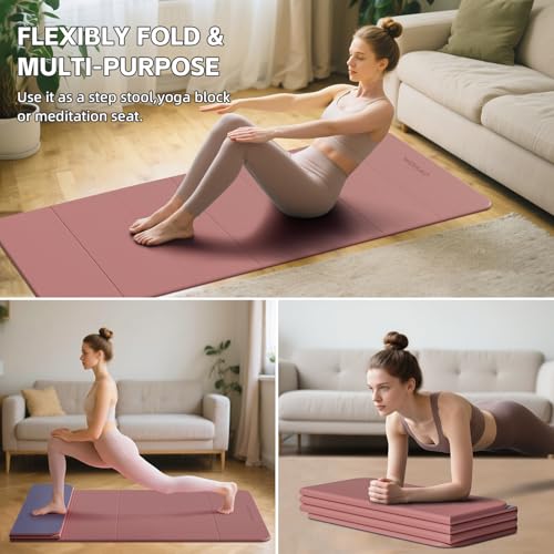 7-Fold Yoga Mat 70"x24" - 1/2 Inch Thick Folding Exercise Mat, Compact Non-Slip TPE Mat for Travel, Storage, Yoga & Home Gym, Lightweight & Portable