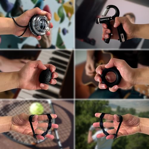 Hand Grip Strengthener Workout Kit (8 Pack) Forearm Grip Adjustable Resistance Hand Gripper, Finger Stretcher, Gyro Ball,Finger Exerciser, Grip Ring