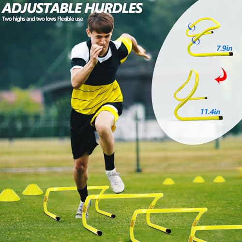 Agility Training Equipment, Football Training Equipment Includes 20FT Agility Ladder,4 Adjustable Agility Hurdles, 12 Football Cones, Parachute, for Training Soccer Basketball Athletes - color: YELLOW