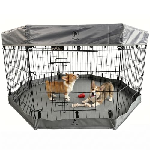 PJYuCien Puppy Playpen with Top Cover & Bottom Pad, 8 Panels 30" H, Gray - color: Gray, size: Small Pen: 30-Inch High