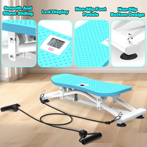 Sliding Ski Simulator with Resistance Bands, Indoor Skiing Fitness Equipment with Non-Slip Base for Home Gym, Full-Body Cardio Training Machine for Core Leg Arm Workout