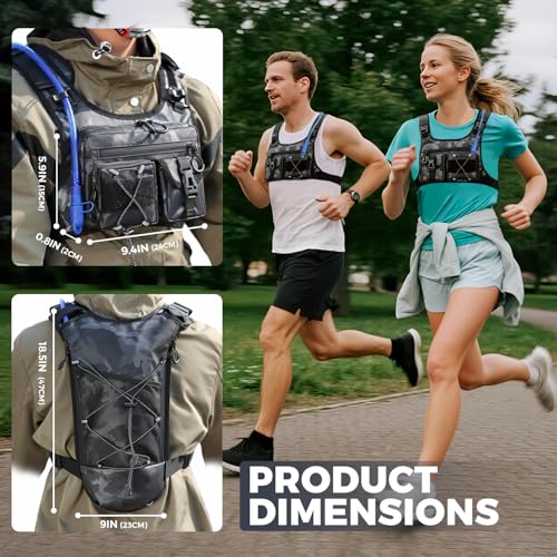 USA Patent Running Hydration Vest Backpack, Lightweight Chest Pack with 2.0L Water Bladder Bag Daypack for Hiking Running Cycling Race Marathon for Women Men - color: Camo