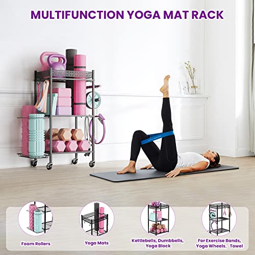 Yoga Mat Storage Rack, Home Gym Storage Rack, VOPEAK Workout Storage for Yoga Mat, Foam Roller, Gym Organizer Gym Equipment Storage for Home Exercise and Fitness Gear