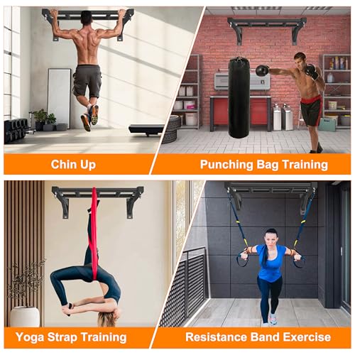 Pull Up Bar Wall Mounted, 600lbs Heavy Duty Chin Up Bar, 24" Multi-Grip Strength Training Pull-up Bars, for Garage Indoor Basement Workout Strength Training Equipment with Round Anchors