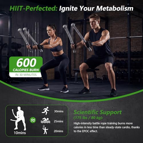 2026Upgraded Weighted Ropeless Battle Ropes for Home Gym&Travel - 2Pack 4MM Steel Spring Cordless Portable Battle Ropes, Exercise Rope Sticks for HIIT, Strength&Cardio, Grey