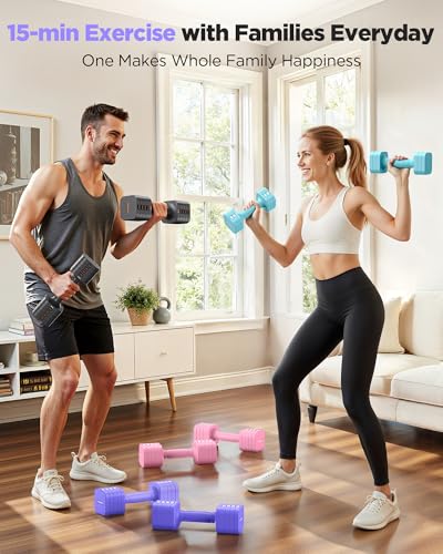 FEIERDUN DB3 5-in-1 Adjustable Dumbbell Set, 6LB/10LB Pair Adjustable Weights for Women at Home, Dual Locking Stable Hand Weights with TPU Soft Handle, Home Gym, Rehab, Pilates, Yoga, Strength Training - color: D-Vivid Purple, style: 6LBS Pair (12LBS Tota