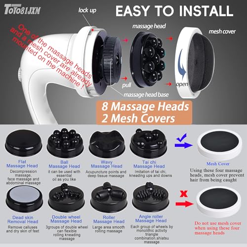 Handheld Cellulite Massager, Body Sculpting Machine, Lymphatic Drainage Massager, Stomach Massager with Lipo Roller for Belly Fat, Electric Vibrating Massage wand for Butt Waist Leg Arms Used at home. - style: White & 8 heads & 2 Mesh covers