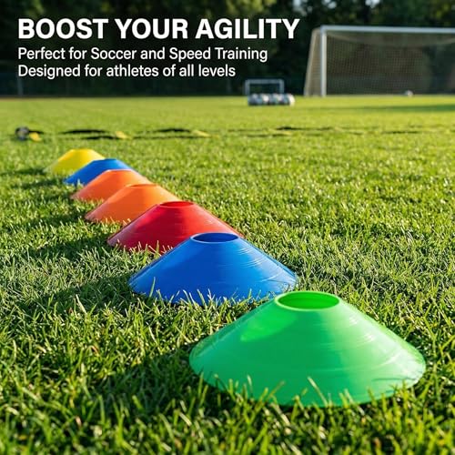 Sport Disc Cones 10 Pack, 5 Colors (Red, Orange, Yellow, Green, Blue), PE Material, for Soccer, Basketball, Skating and Agility Training