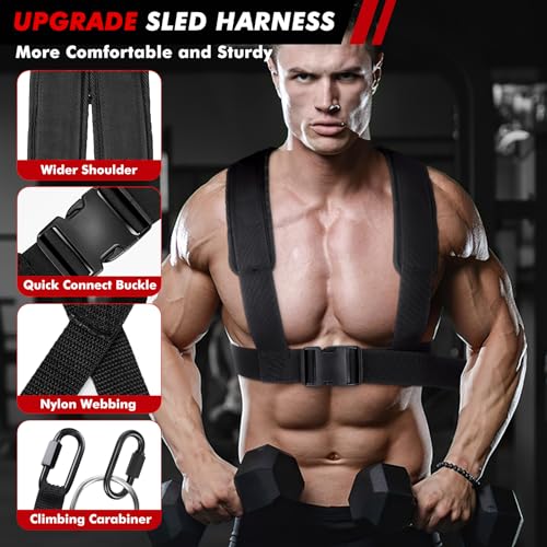Weight Sled, Heavy-Duty Push Pull Sled, Adjustable Height Handle, Workout Fitness Sled for Training- Running Speed, Agility, Soccer, Football, Strength, Crossfit- Suitable for 1" & 2" Plates - color: Red